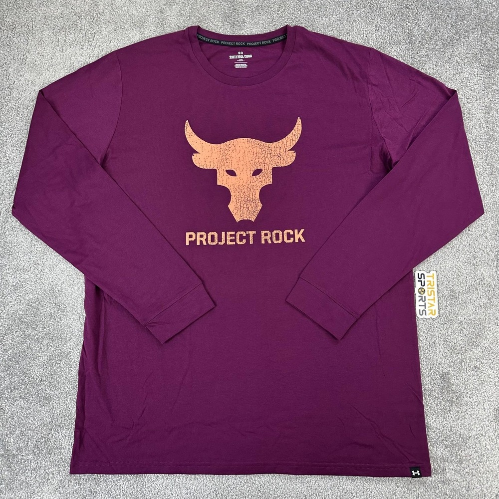 Under Armour Project Rock Shirt Mens 2XL Tall Purple Brahma Bull Long Sleeve